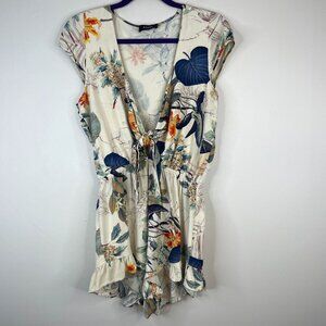 Boutique Resortwear Romper Womens Medium Tropical Tie Front Micro Shorts Travel